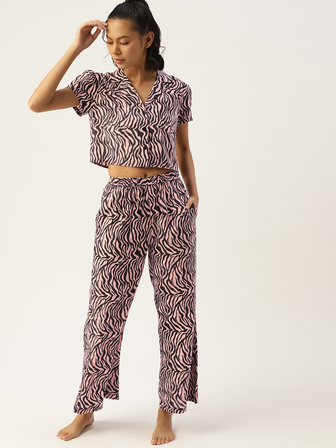 

ETC Women Pink & Black Printed Night suit