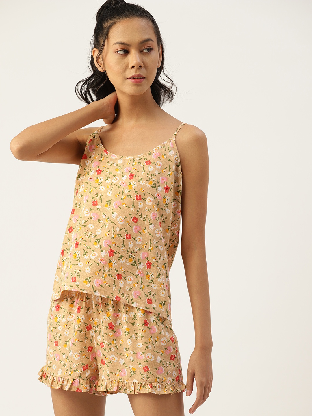 

ETC Women Beige & White Printed Night suit