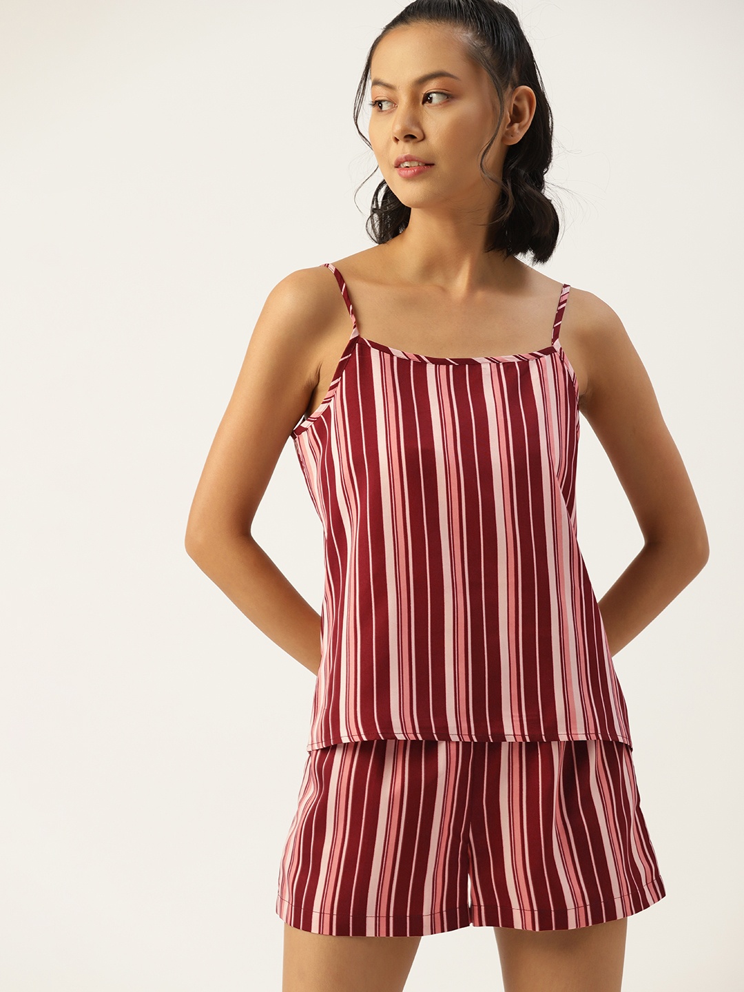 

ETC Women Maroon & White Striped Night suit