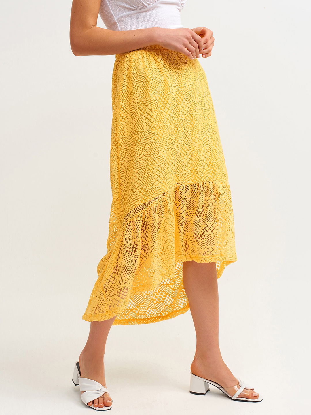 

OXXO Women Yellow Crochet Bohemian A-Line Skirt