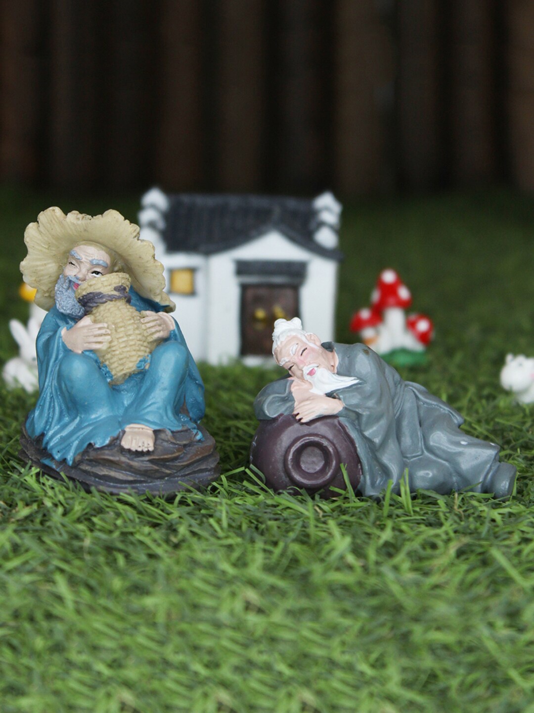 

Wonderland Set of 2 Sitting & Laying Old Men Miniature Garden Accessories, Grey