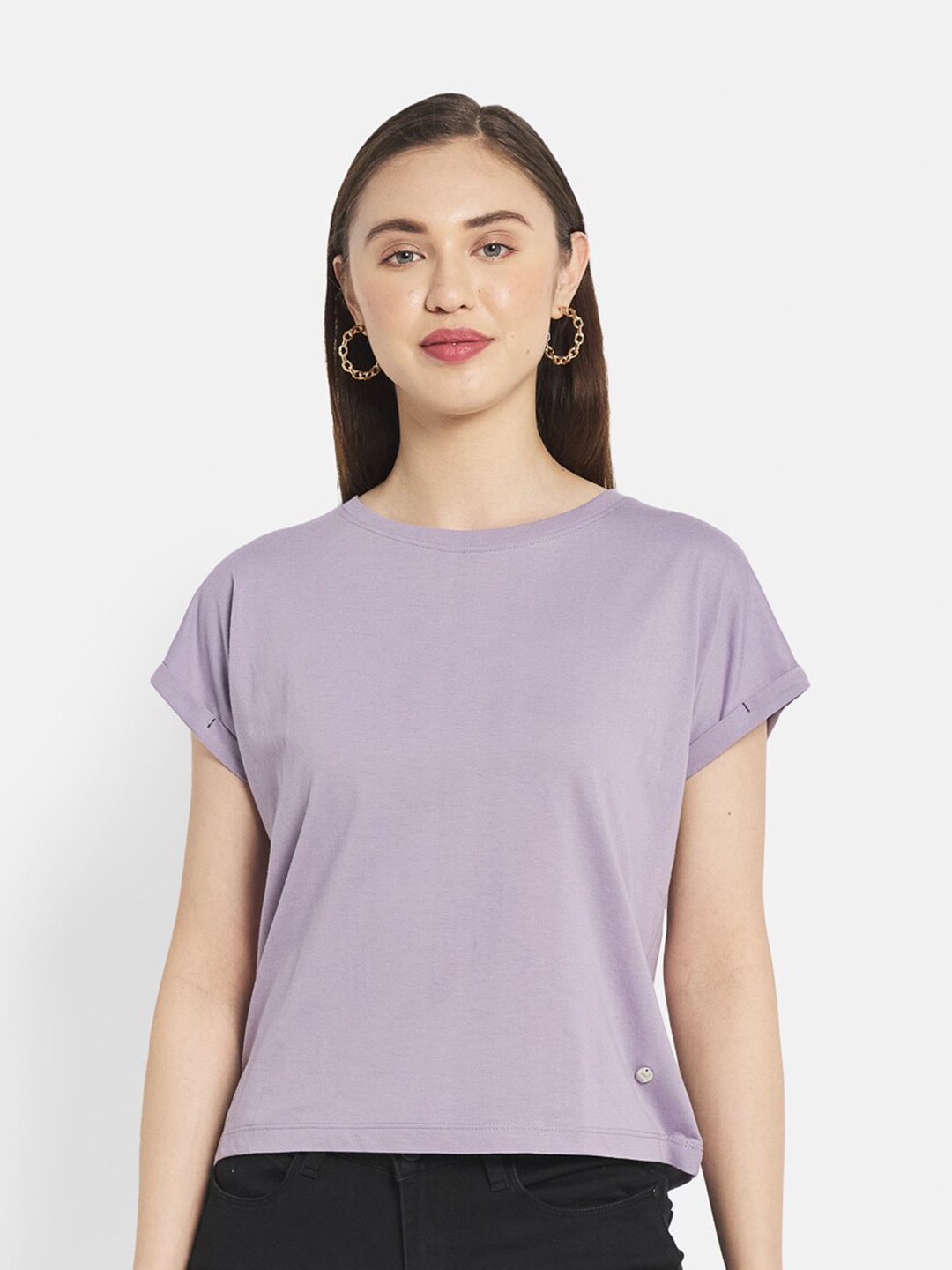 

METTLE Women Lavender Solid T-shirt