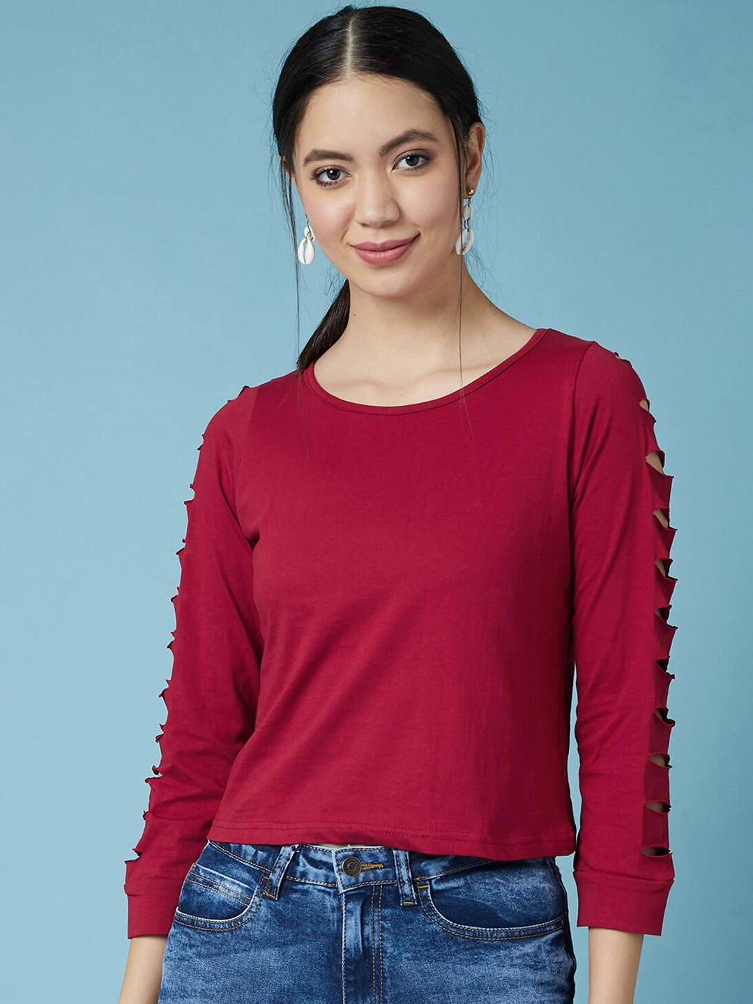 

CHIMPAAANZEE Women Crop Maroon Top