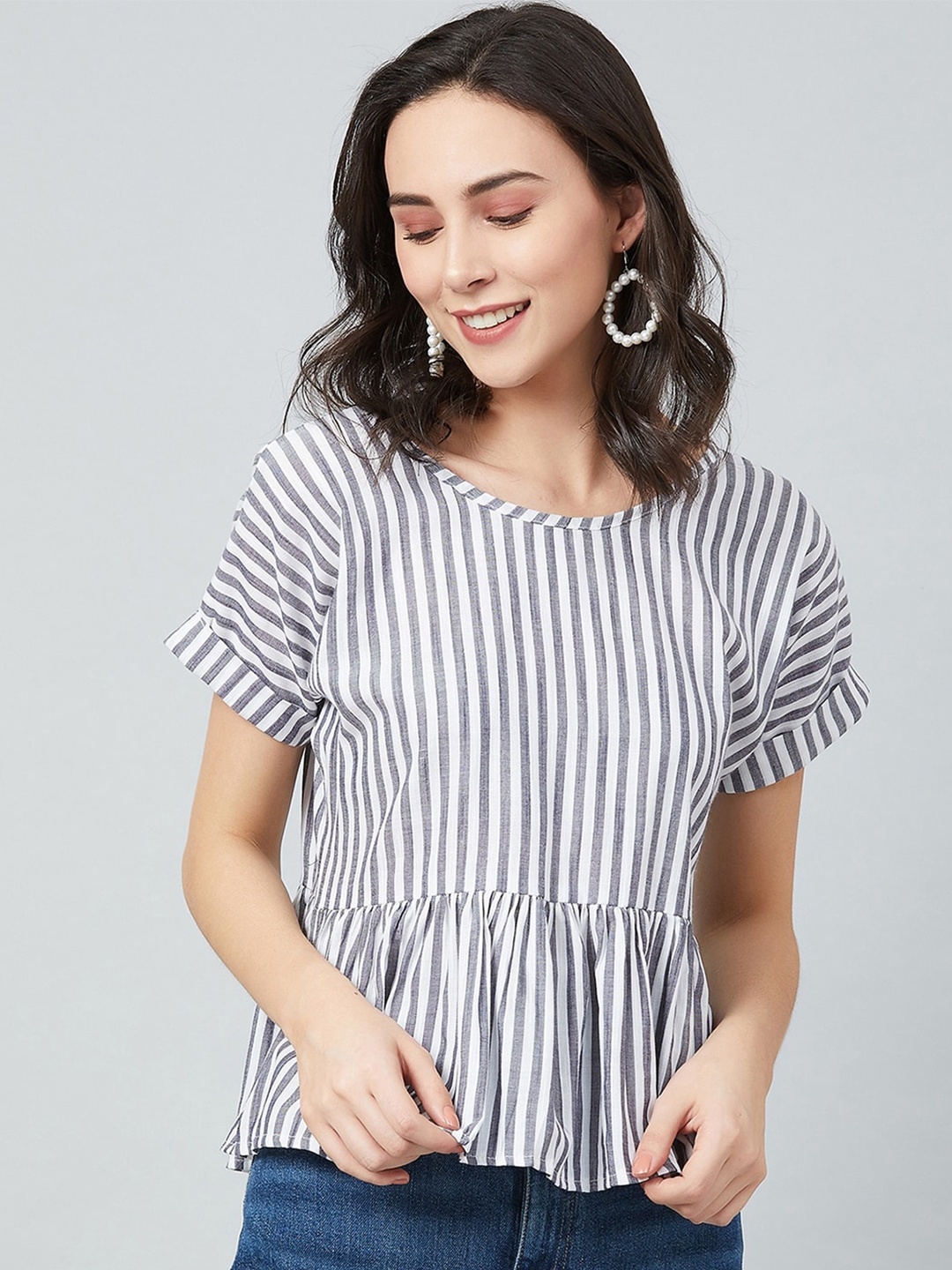 

CHIMPAAANZEE Black & White Striped Peplum Top