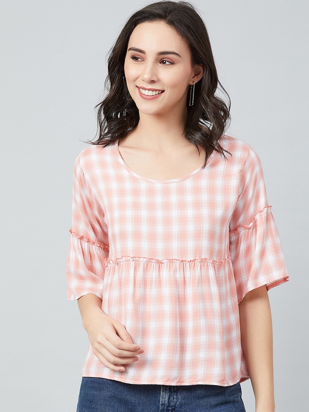 

CHIMPAAANZEE Pink& White Checked Top