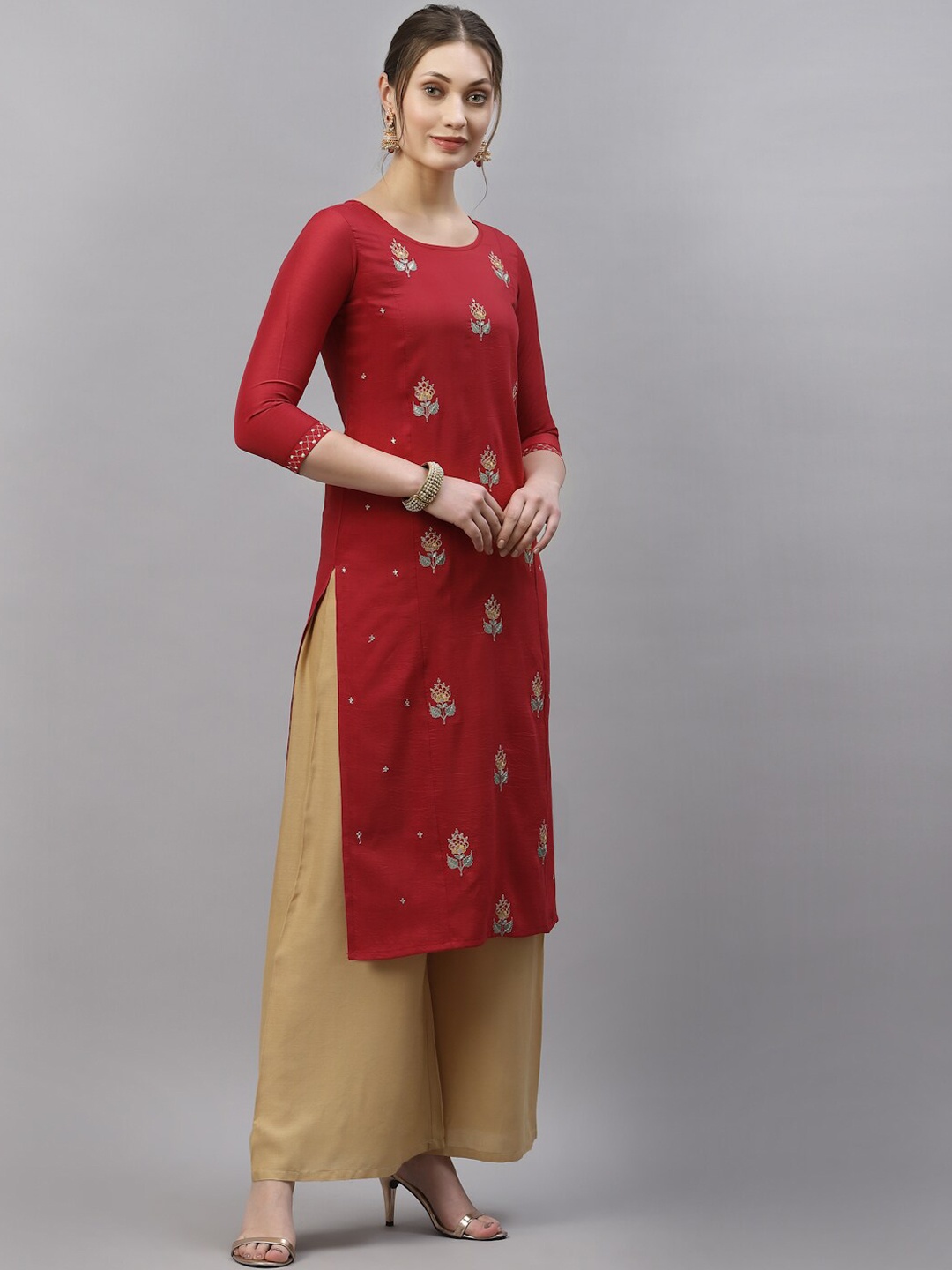 

KALINI Women Red Ethnic Motifs Embroidered Kurta