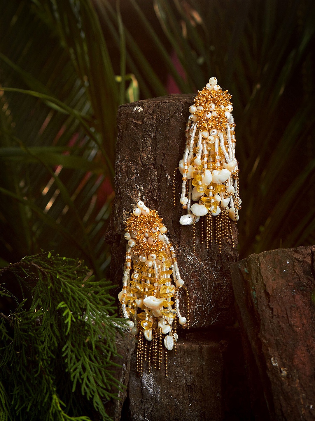 

D'oro Gold-Toned & White Handcrafted Drop Earrings