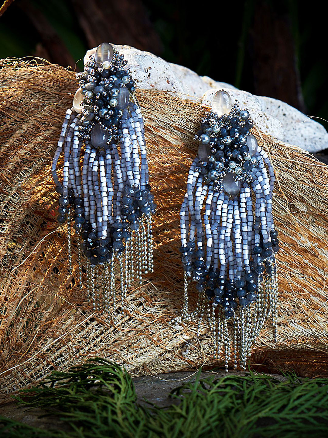 

D'oro Grey & Silver-Toned Contemporary Tasselled Drop Earrings