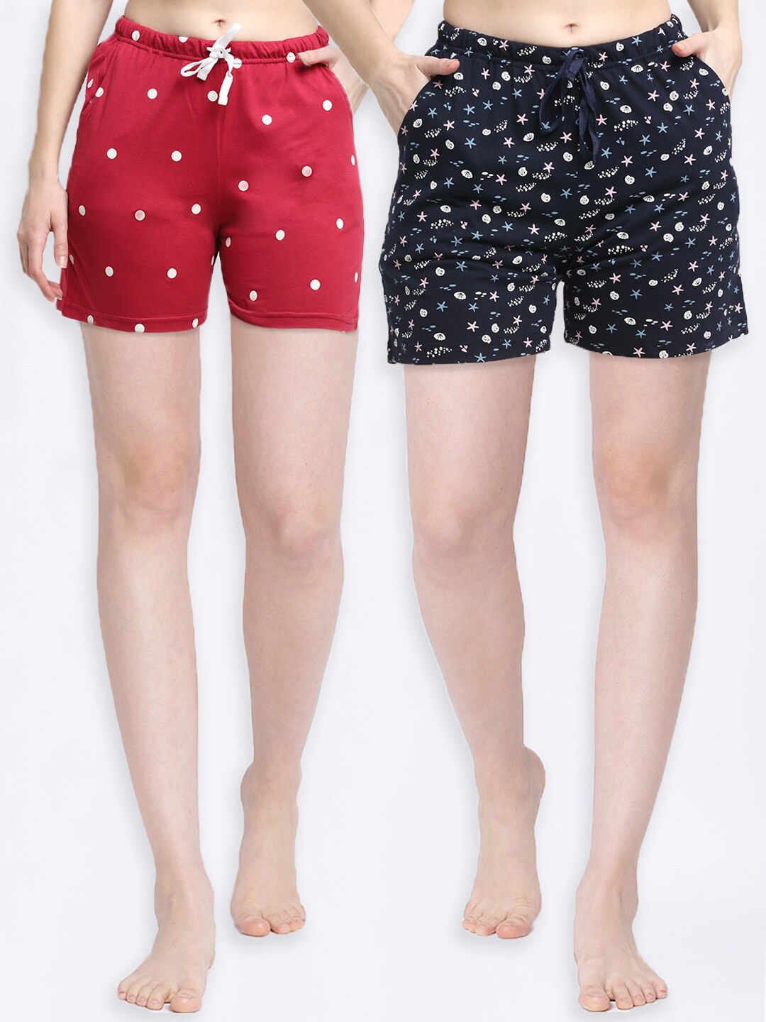 

Kanvin Women Pack of 2 Pure Cotton Lounge Shorts, Red
