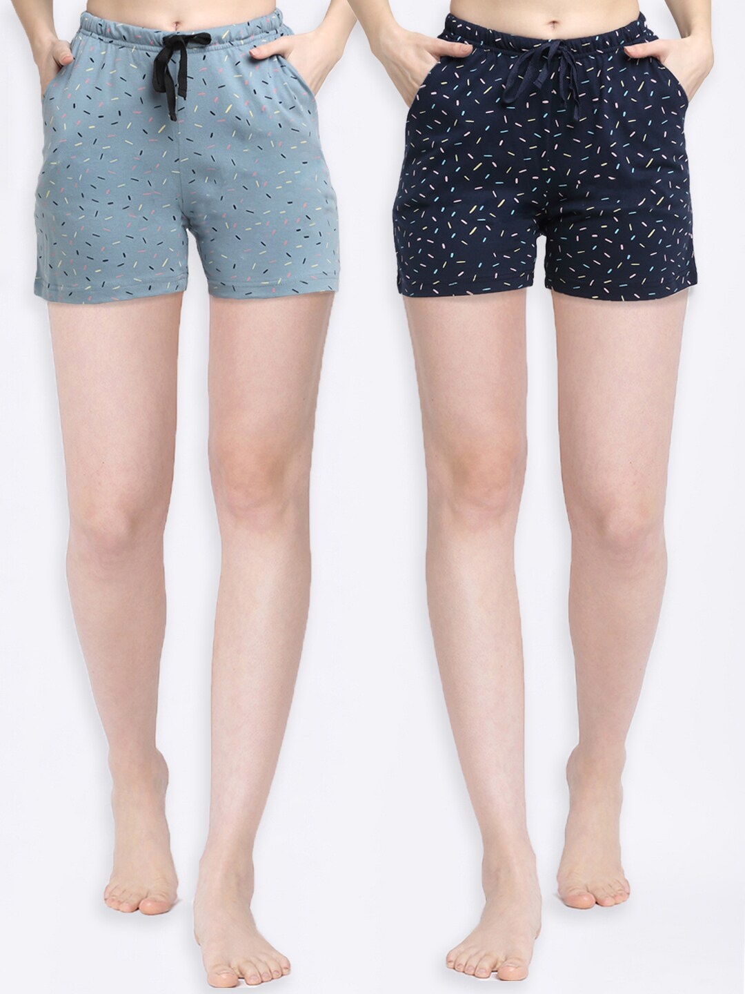 

Kanvin Women Pack of 2 Blue & Navy Blue 2 Printed Lounge Shorts