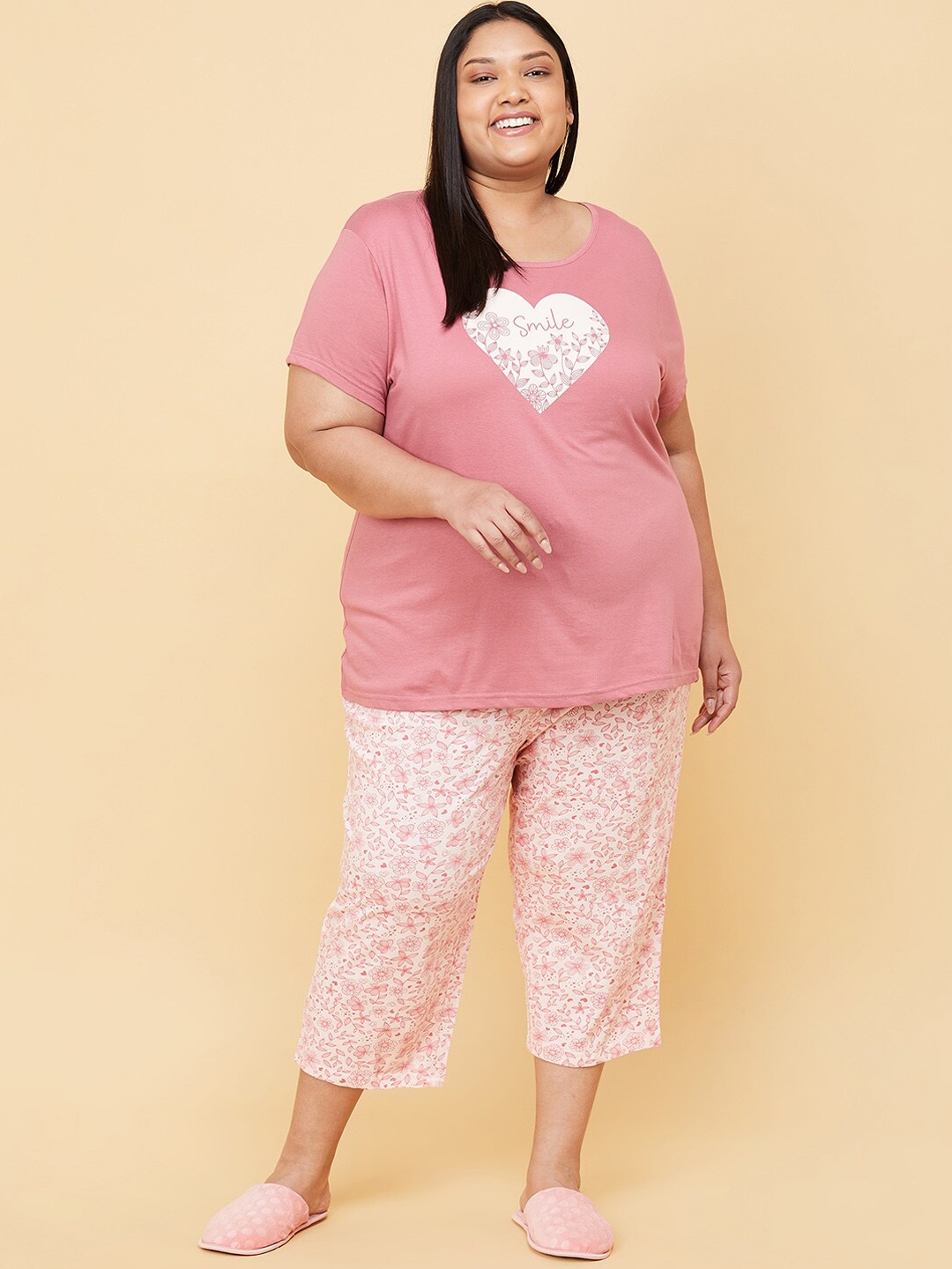 

max Plus Size Women Mauve & White Printed Pure Cotton Night suit