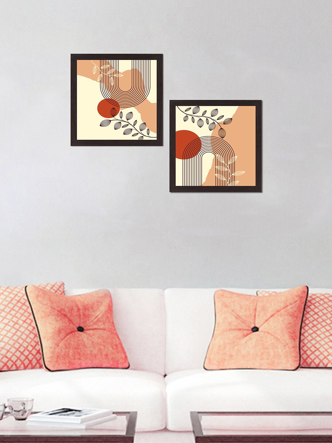 

WENS Set Of 2 Abstract Line Art Printed Framed Wall Art, Beige