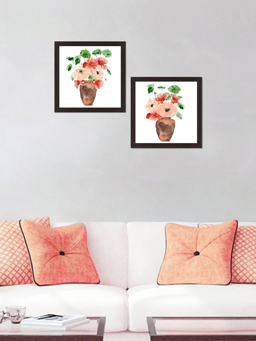 

WENS Set of 2 Red & Green Flower with Vase Textured UV Art Paintings