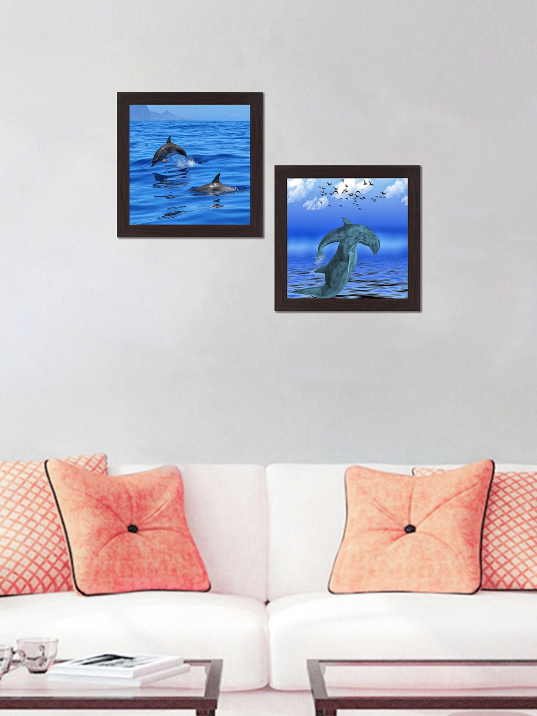 

WENS Set Of 2 Blue "Dolphin Wall Art" UV Textured Wall Art