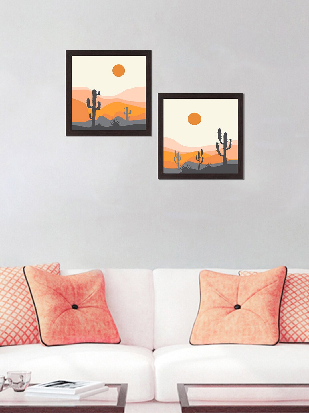 

WENS Set Of 2 Orange & Grey UV Textured Treandy Landscape Wall Art