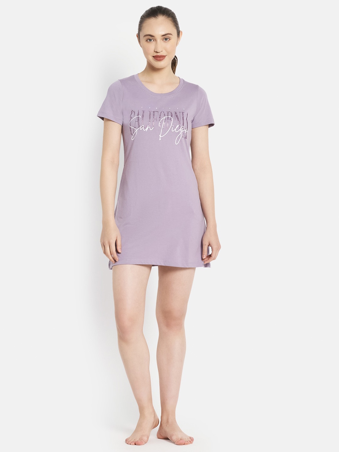 

METTLE Women Lavender Typography Printed Lounge T-shirt