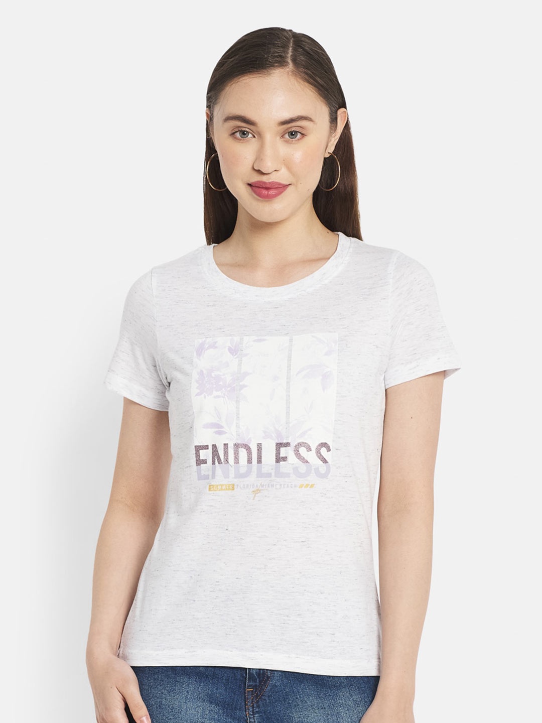 

METTLE Women White Printed Cotton T-shirt