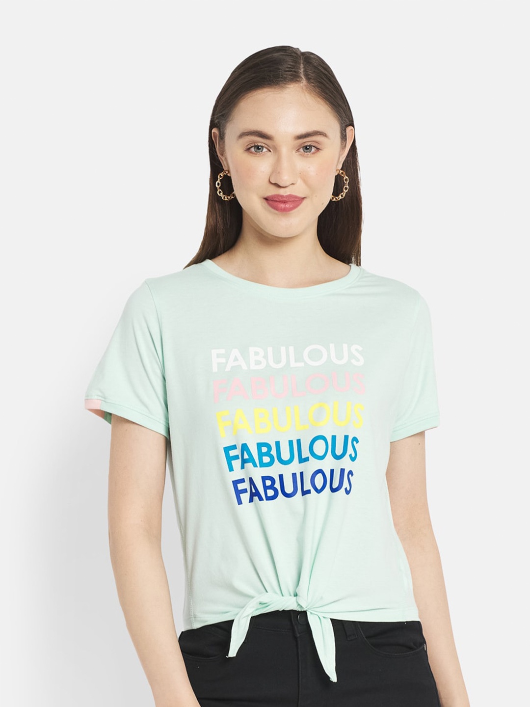 

METTLE Women Green Typography Printed Cotton T-shirt
