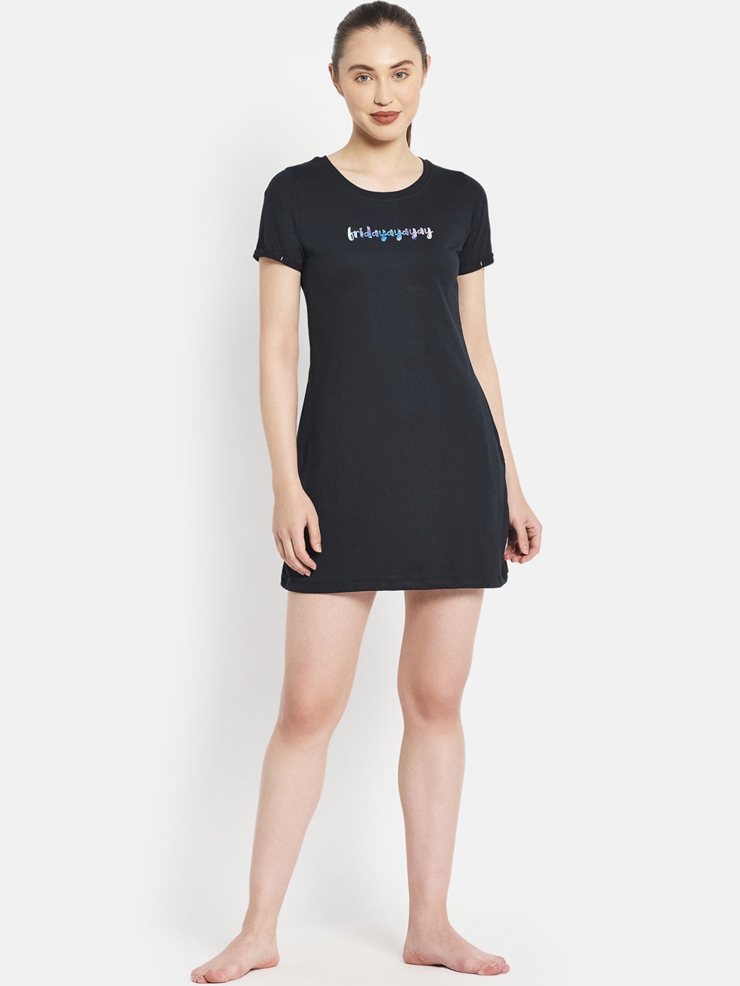 

METTLE Women Navy Blue Printed Nightdress