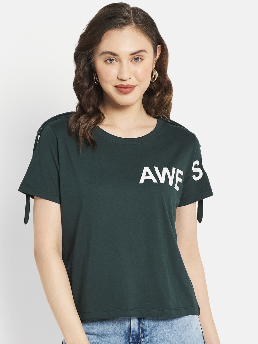 

METTLE Women Green Placement Print T-shirt