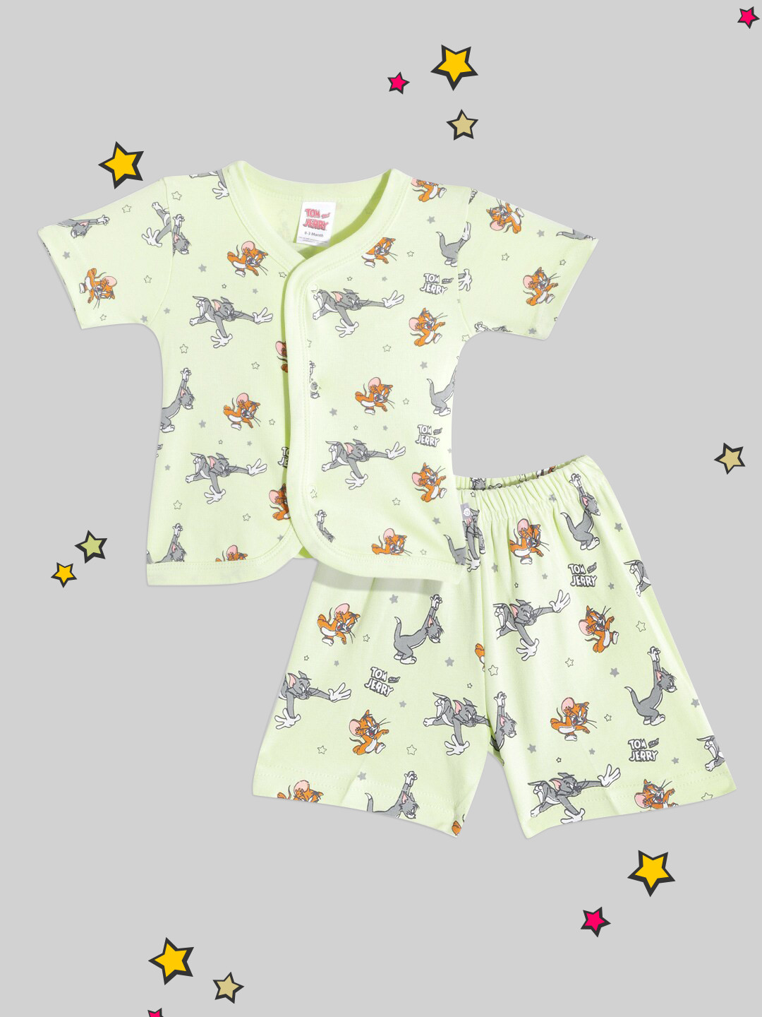 

TINYO Infant Kids Green & Grey Tom & Jerry Print Pure Cotton Jhabla with Shorts