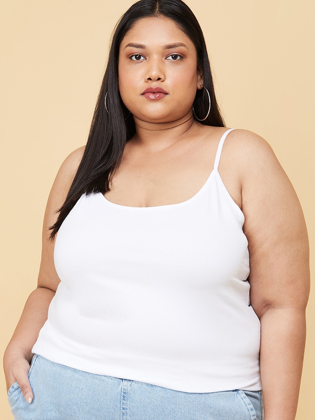 

max Women Plus Size White Solid Camisoles