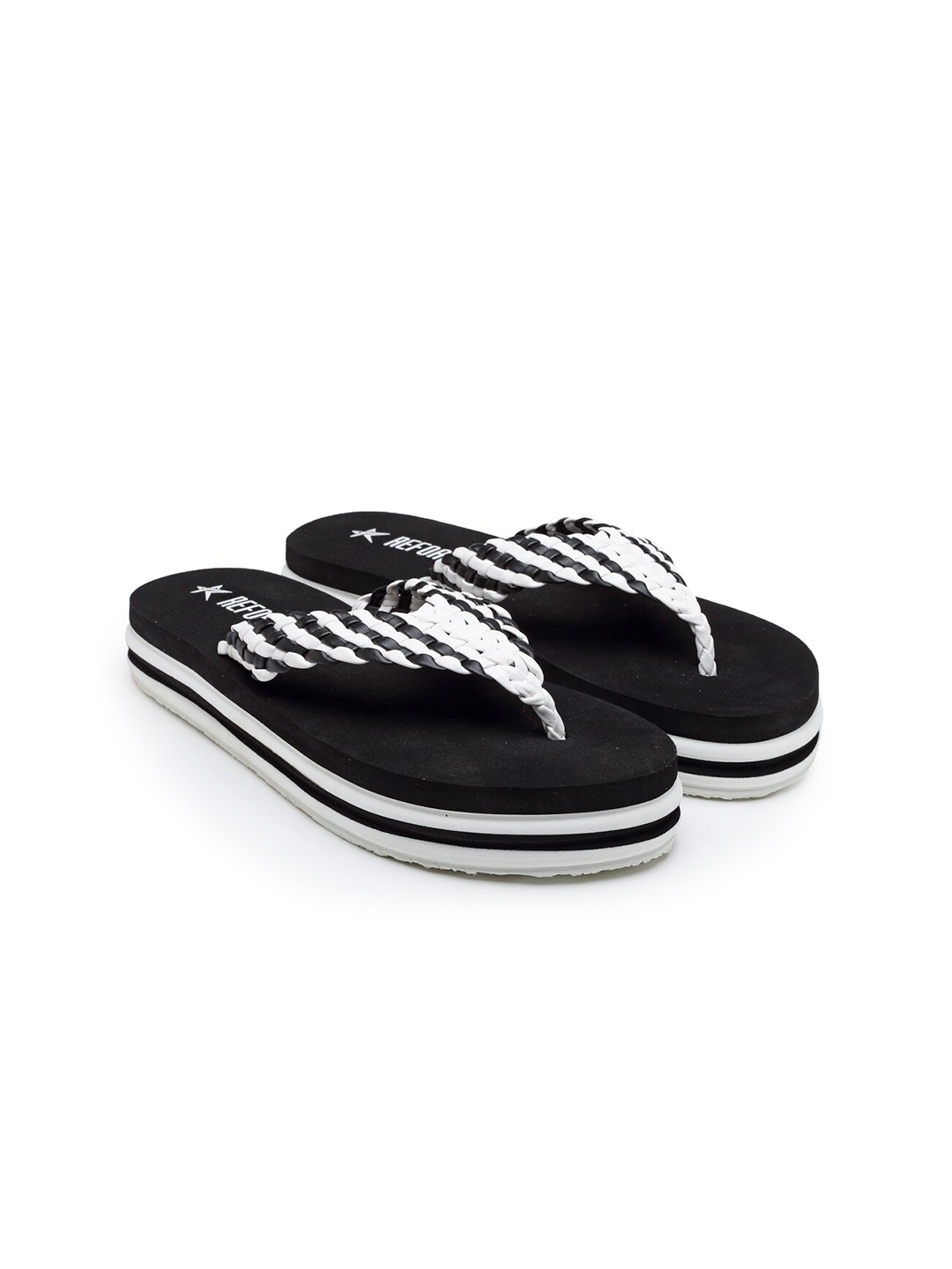 

REFOAM Women Black & White Rubber Thong Flip-Flops