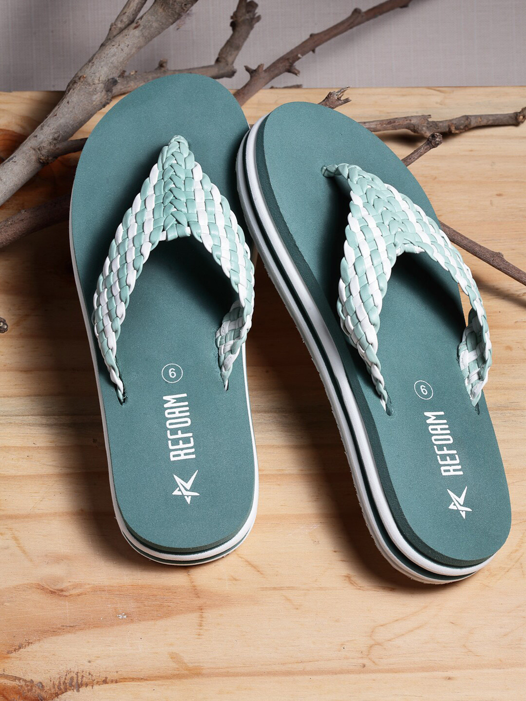 

REFOAM Women Green & White Rubber Room Slippers