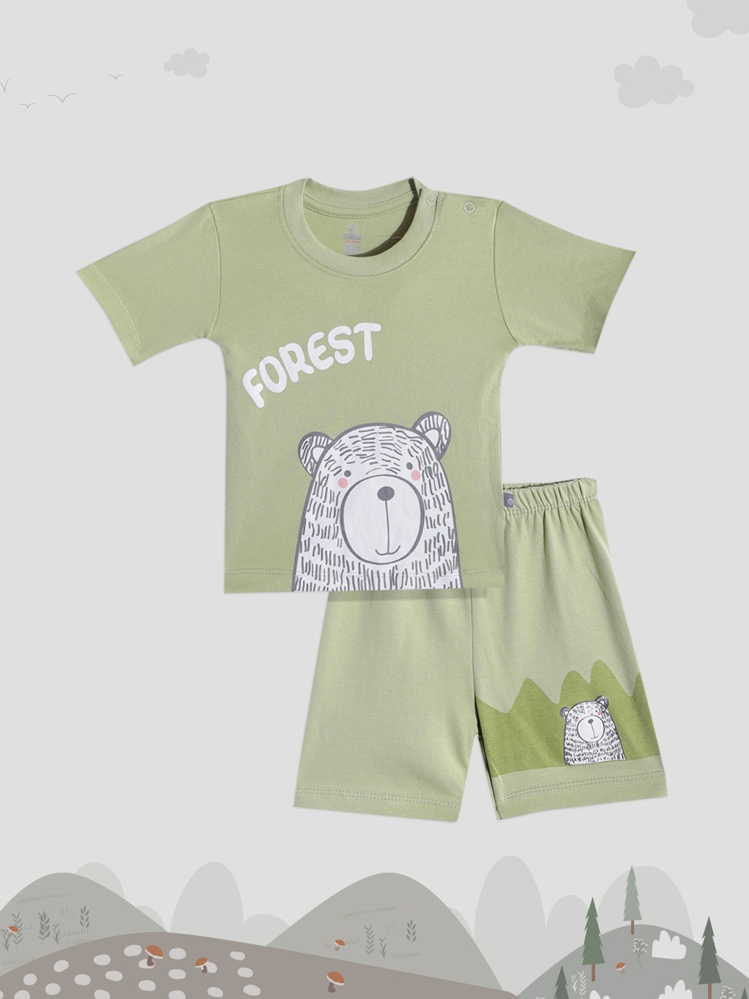 

TINYO Infant Boys Green & White Graphic Print Cotton Clothing Set