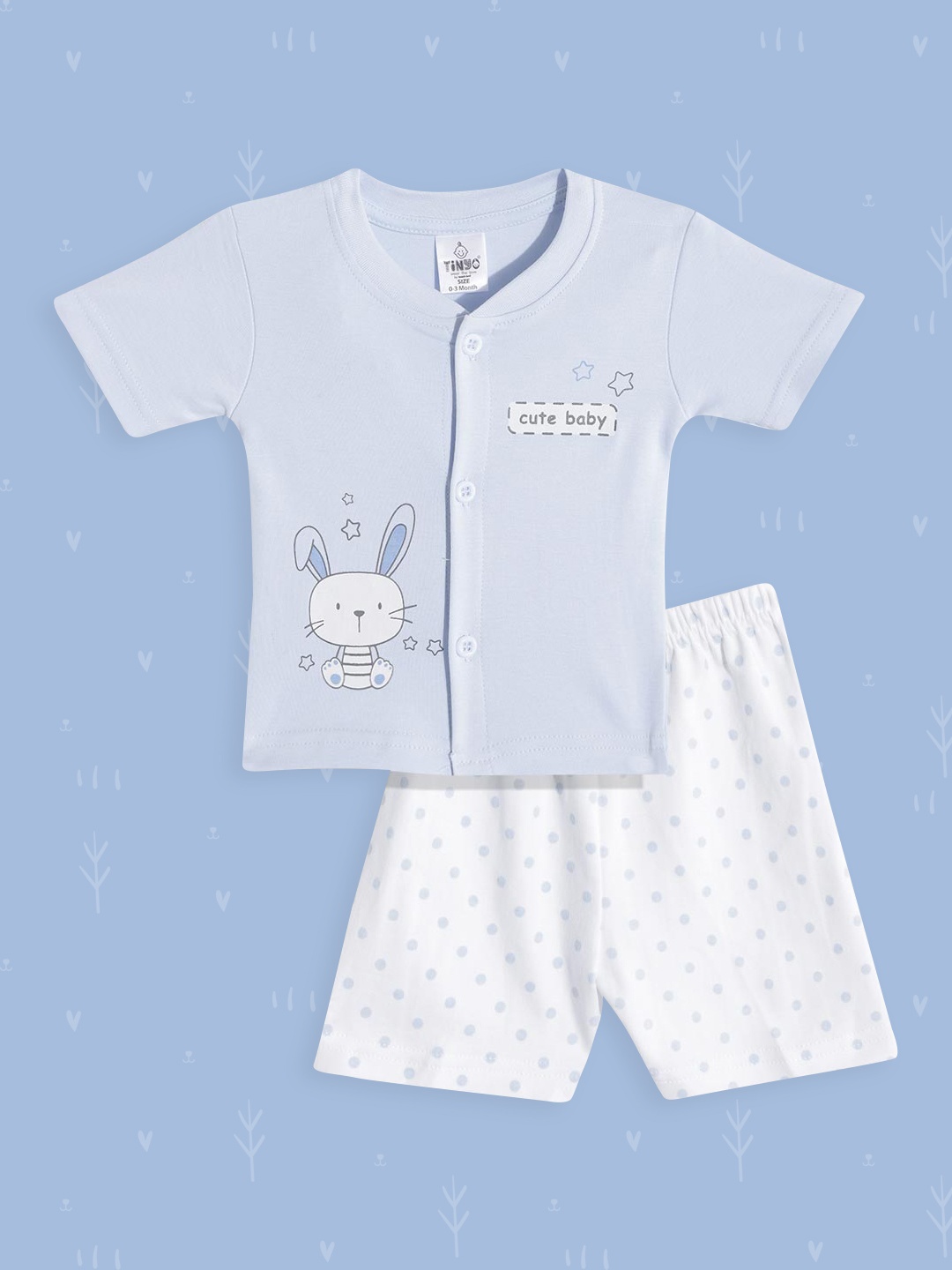 

TINYO Infant Kids Blue & White Printed Pure Cotton Jhabla with Shorts