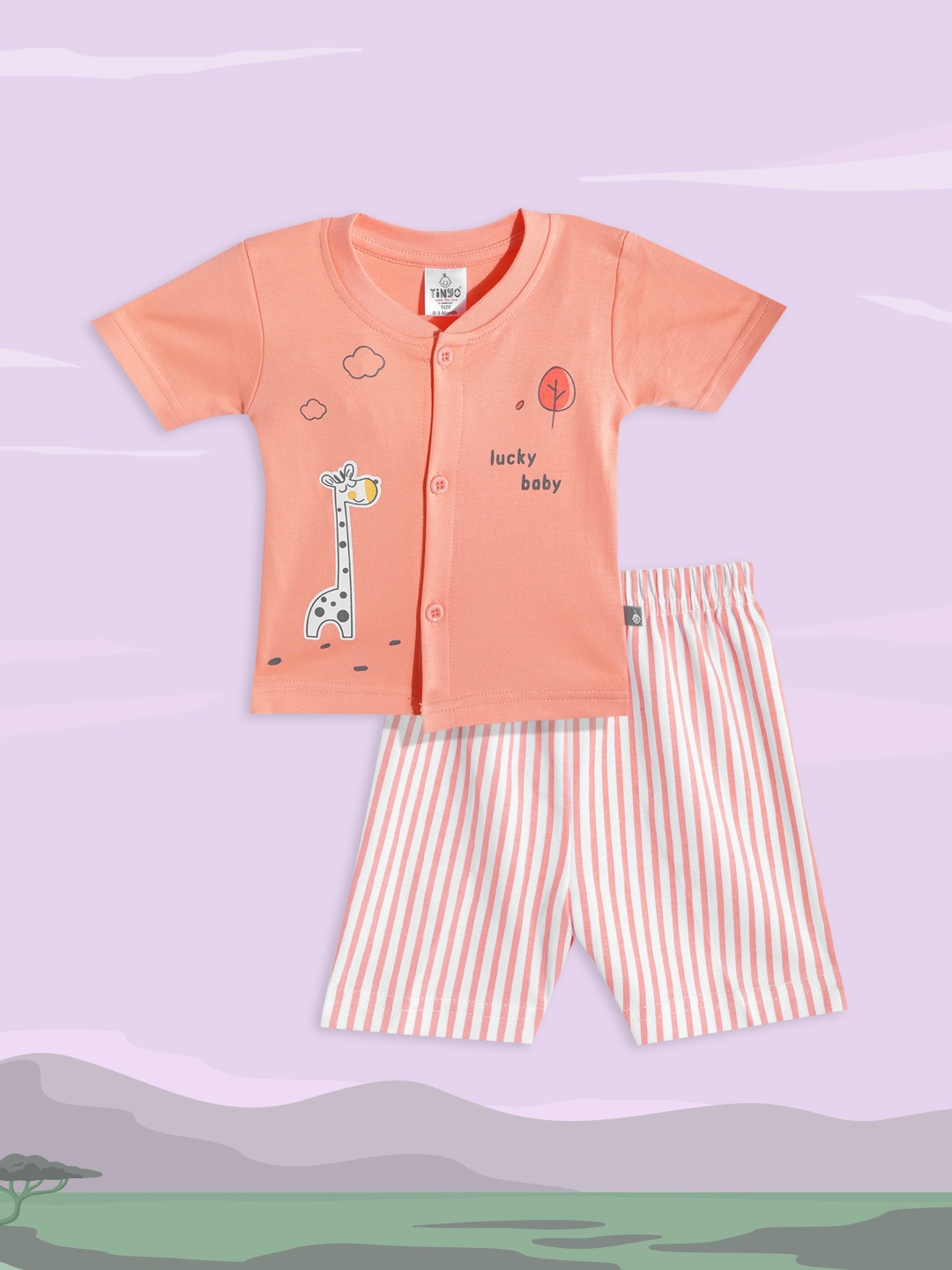 

TINYO Infant Boys Peach-Coloured & Black Graphic Print Cotton Clothing Set