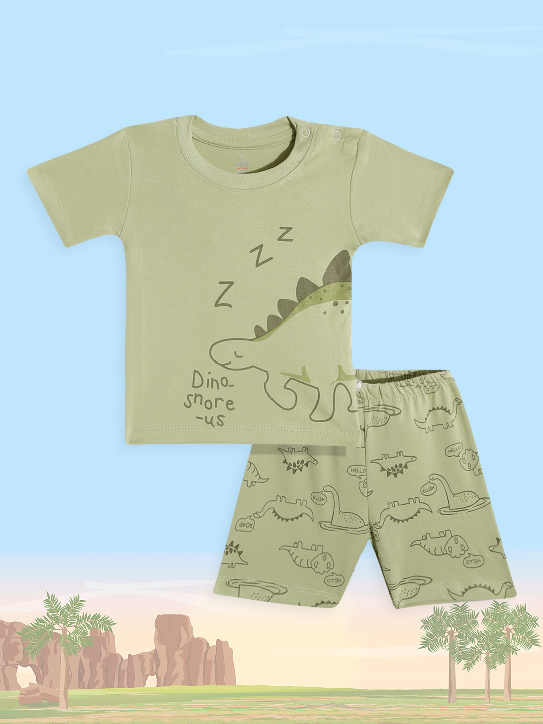 

TINYO Infant Boys Green & Grey Dinosaur Print Cotton Clothing Set