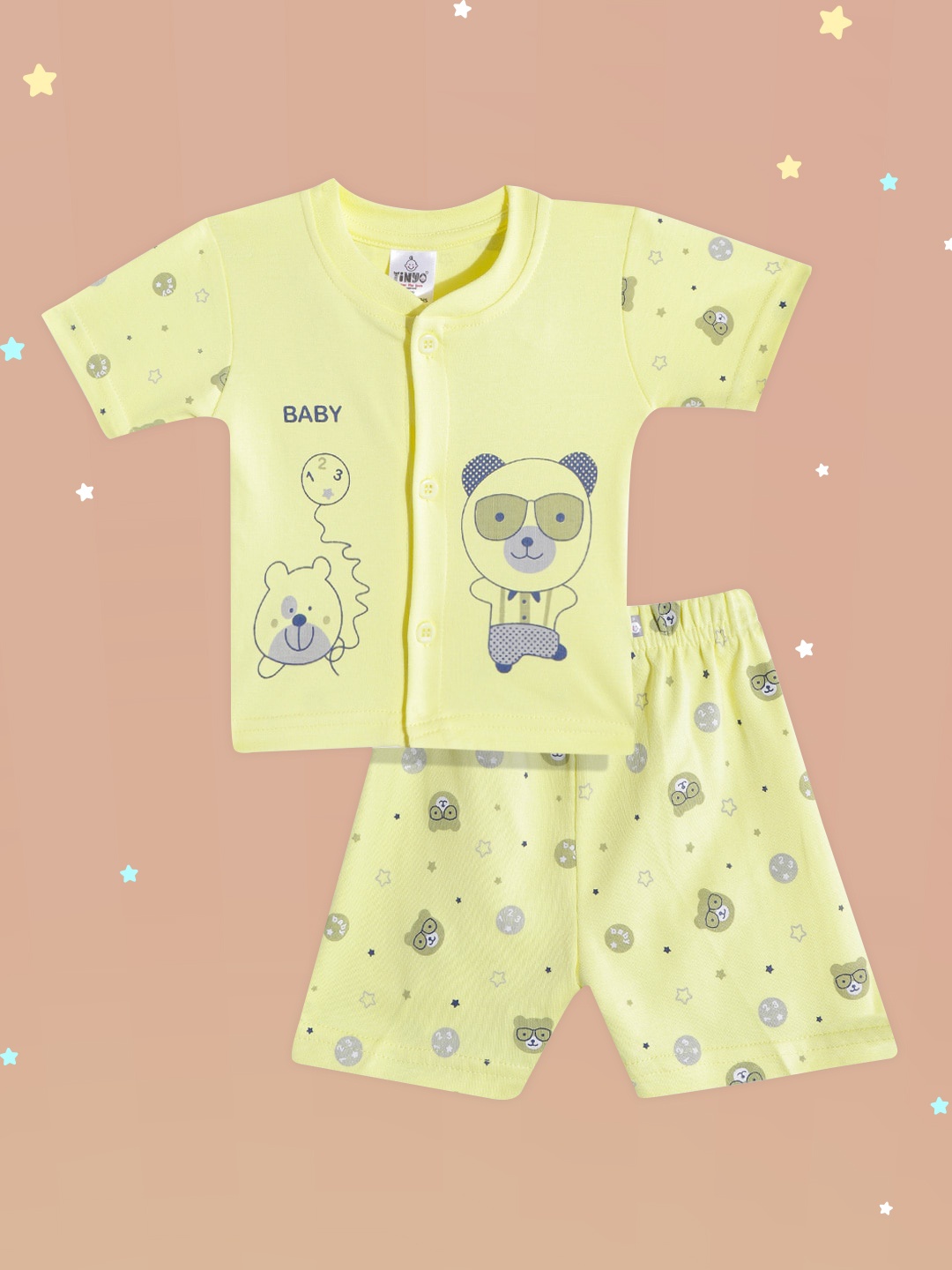 

TINYO Infant Boys Yellow & Navy Blue Graphic Print Cotton Clothing Set