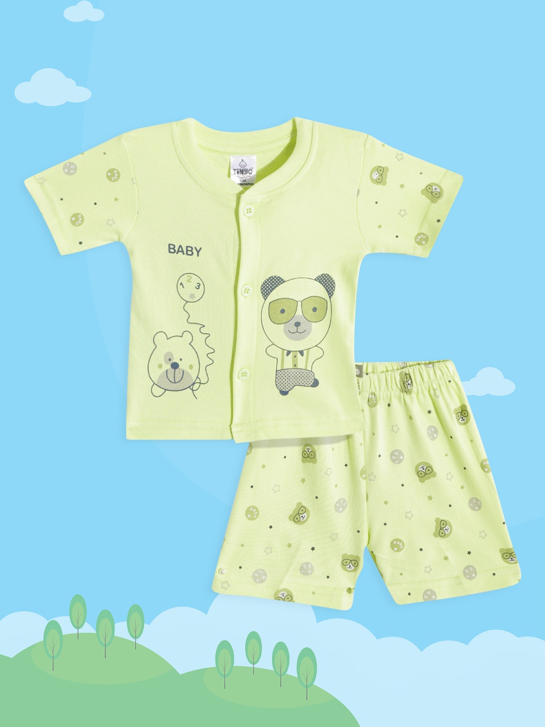 

TINYO Infant Boys Lime Green & Navy Blue Graphic Print Cotton Clothing Set