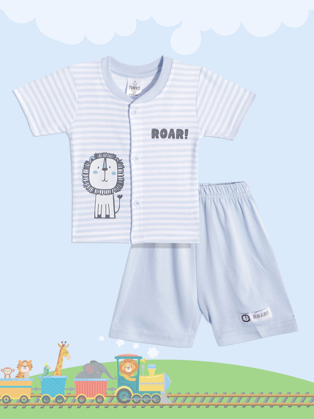 

TINYO Infant Boys Blue & White Striped Cotton Clothing Set