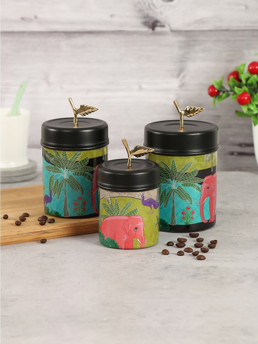 

India Circus by Krsnaa Mehta Multi Tropical Paradise Steel Container Set
