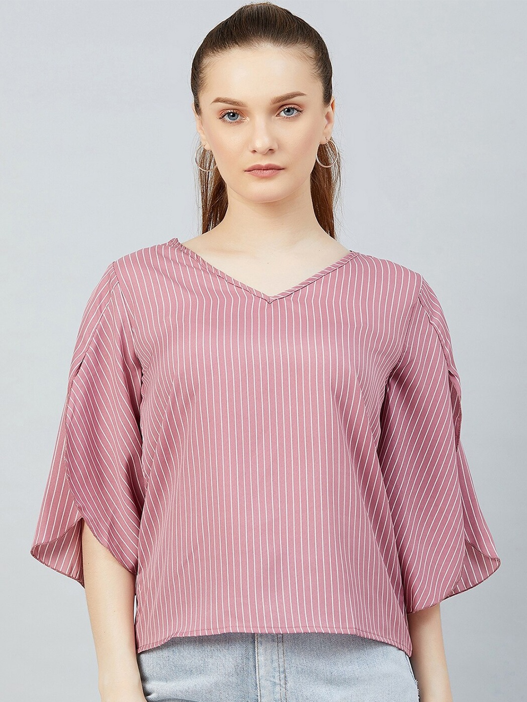 

CHIMPAAANZEE Pink & White Striped Top