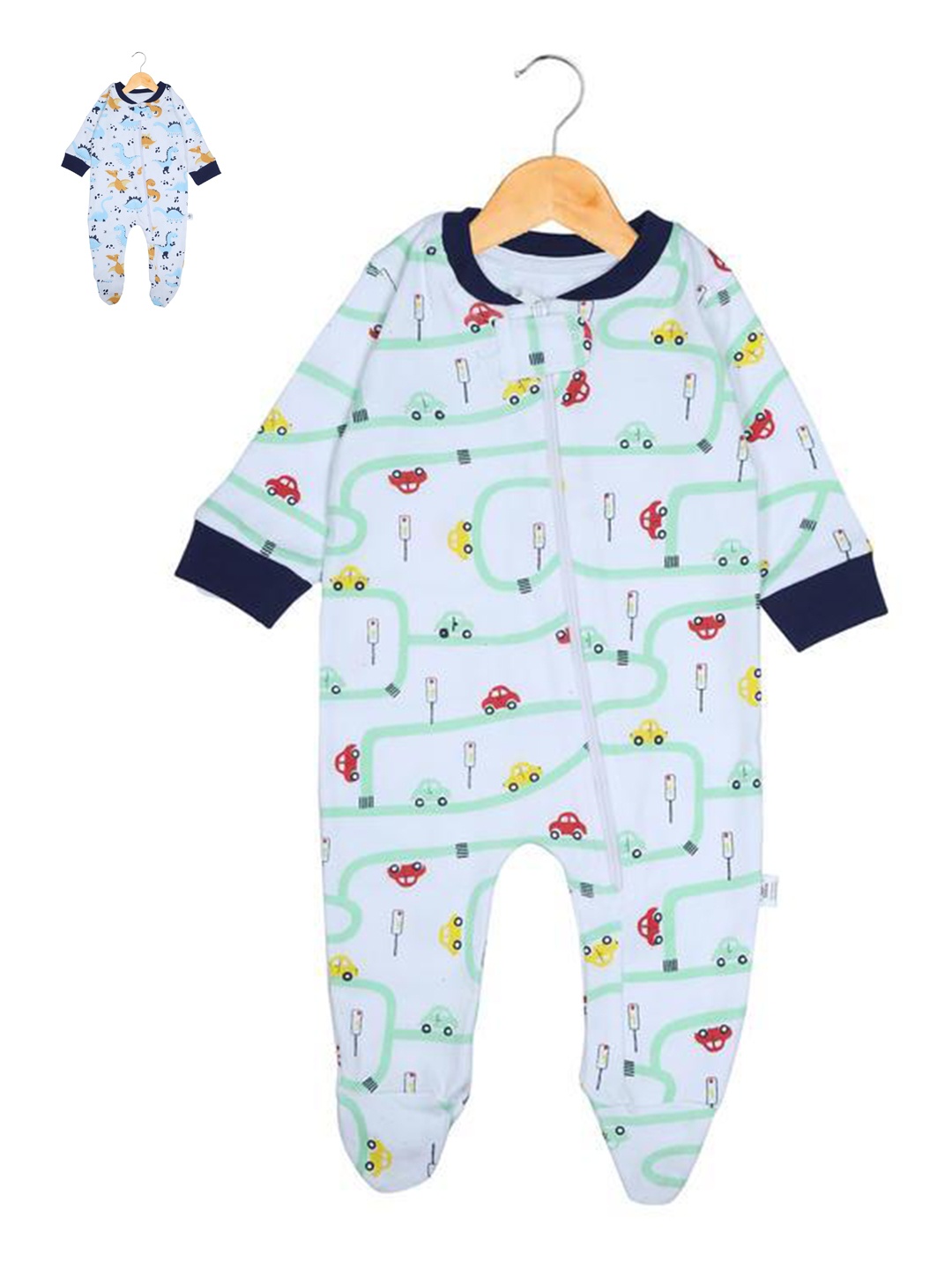 

The Mom Store Kids Set Of 2 Blue Organic Cotton Zipper Rompers