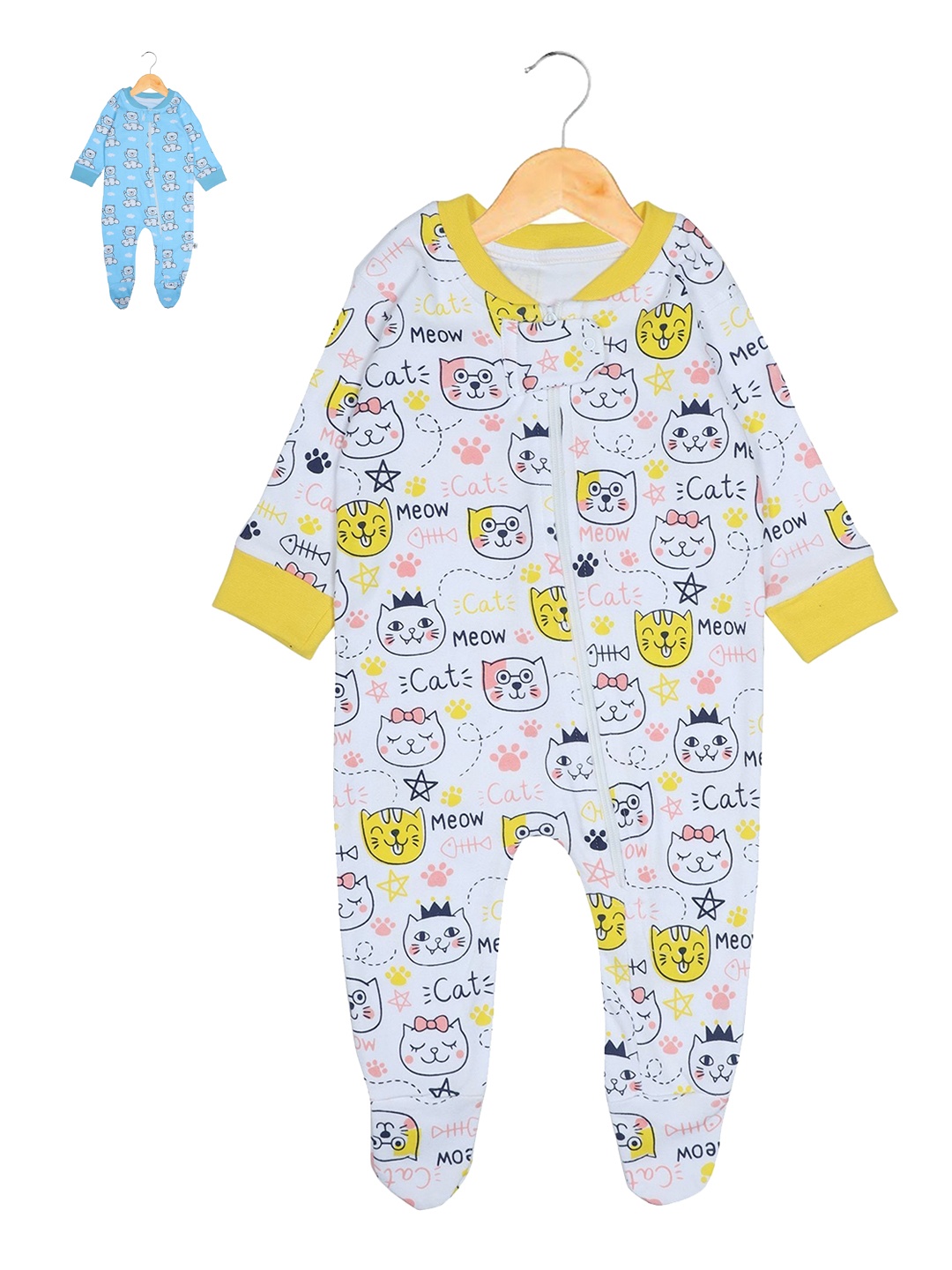 

The Mom Store Kids Pack of 2 Baby Zipper Rompers, Yellow
