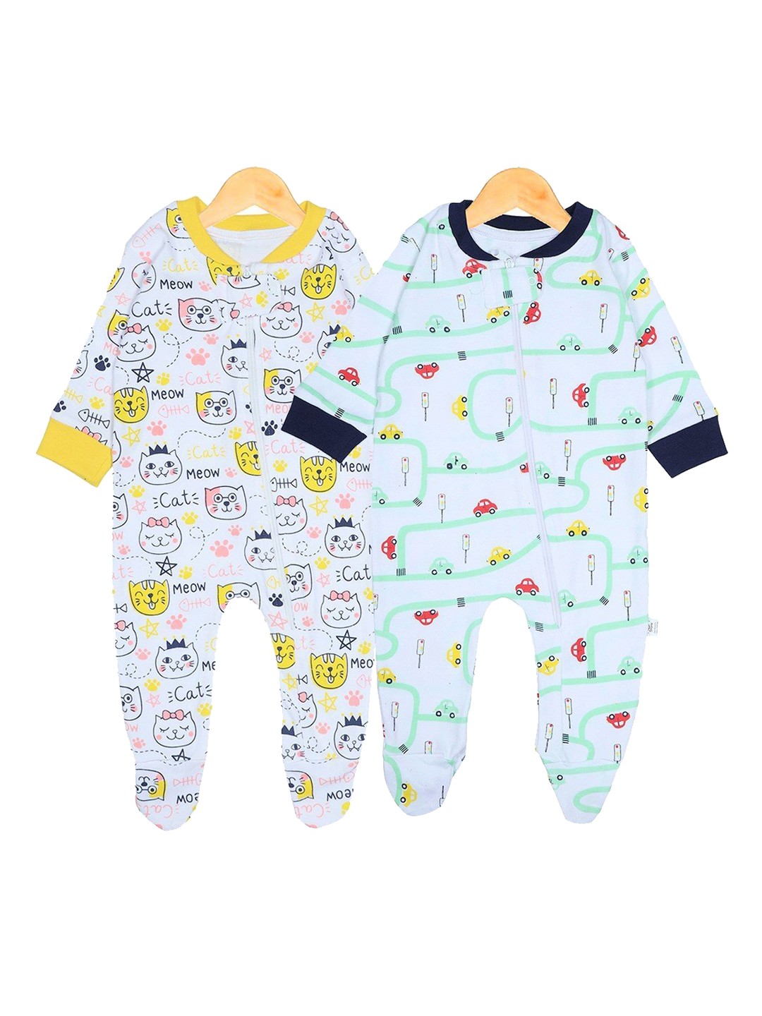 

The Mom Store Pack of 2 Yellow & Navy Blue Cotton Printed Romper