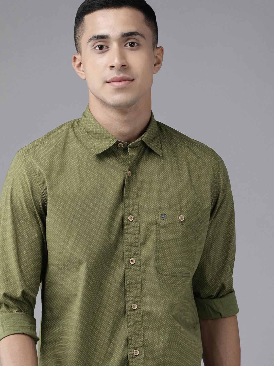

VAN HEUSEN DENIM LABS Men Green Slim Fit Printed Casual Pure Cotton Shirt