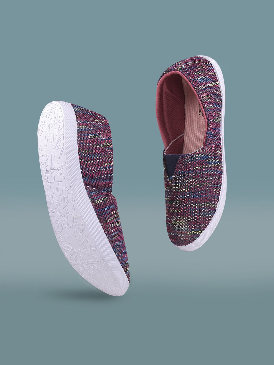 

ASIAN Women Navy Blue & Purple Woven Design Slip-On Sneakers