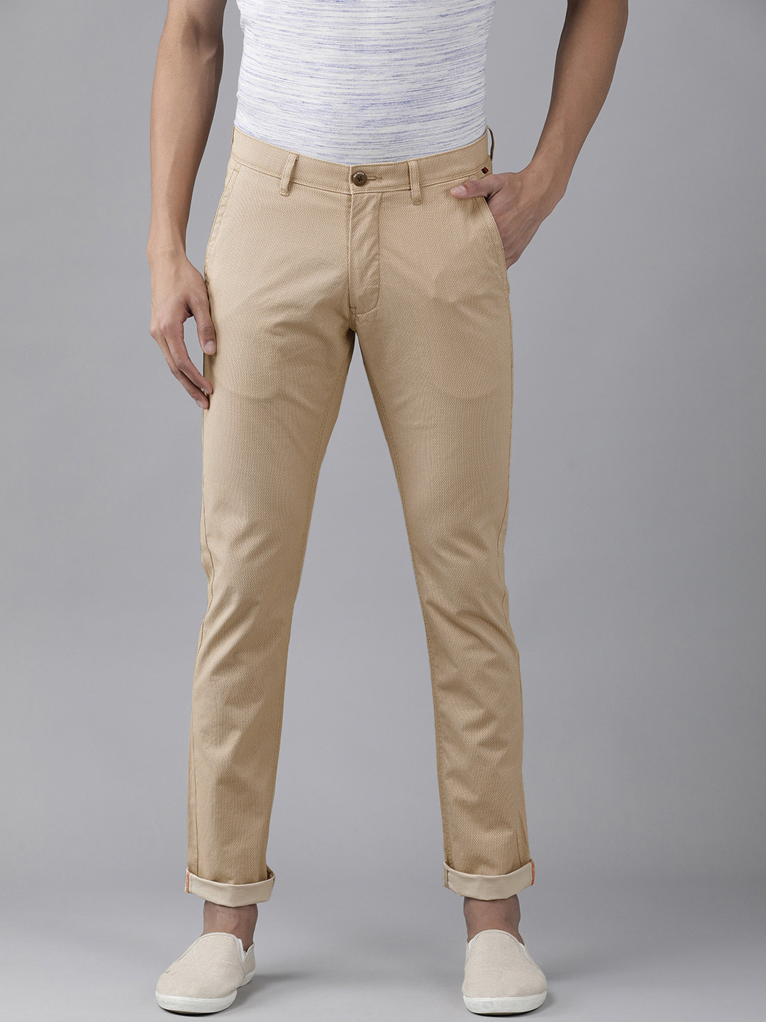 

Van Heusen Sport Men Beige Printed Tapered Fit Trousers