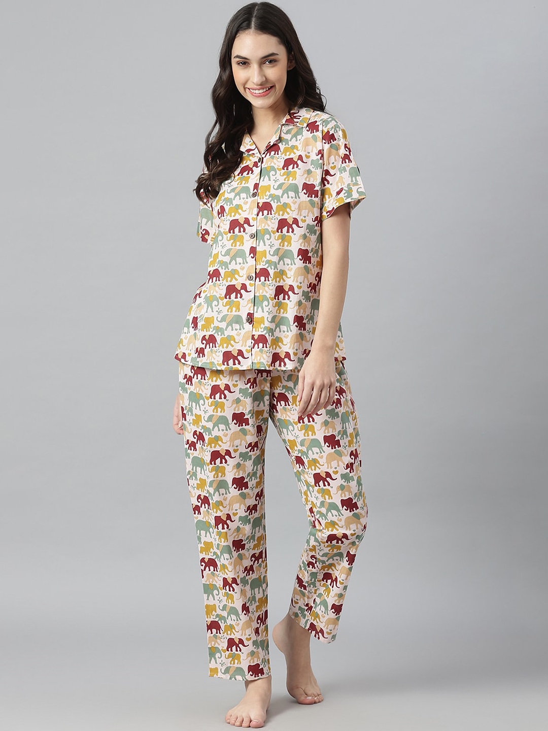 

Stylum Women Off White & Red Cotton Printed Night suit