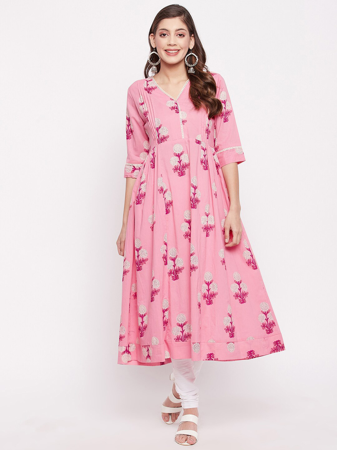

One of a Kind Women Pink Floral Printed Kurta