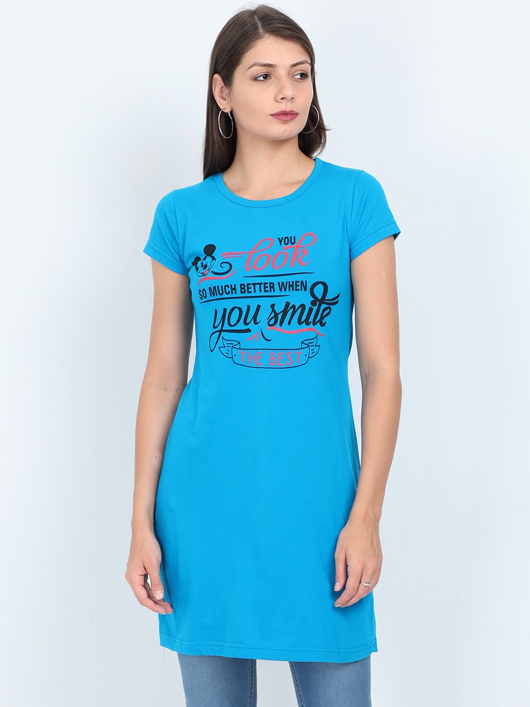 

Fleximaa Women Blue Print Pure Cotton Longline Top