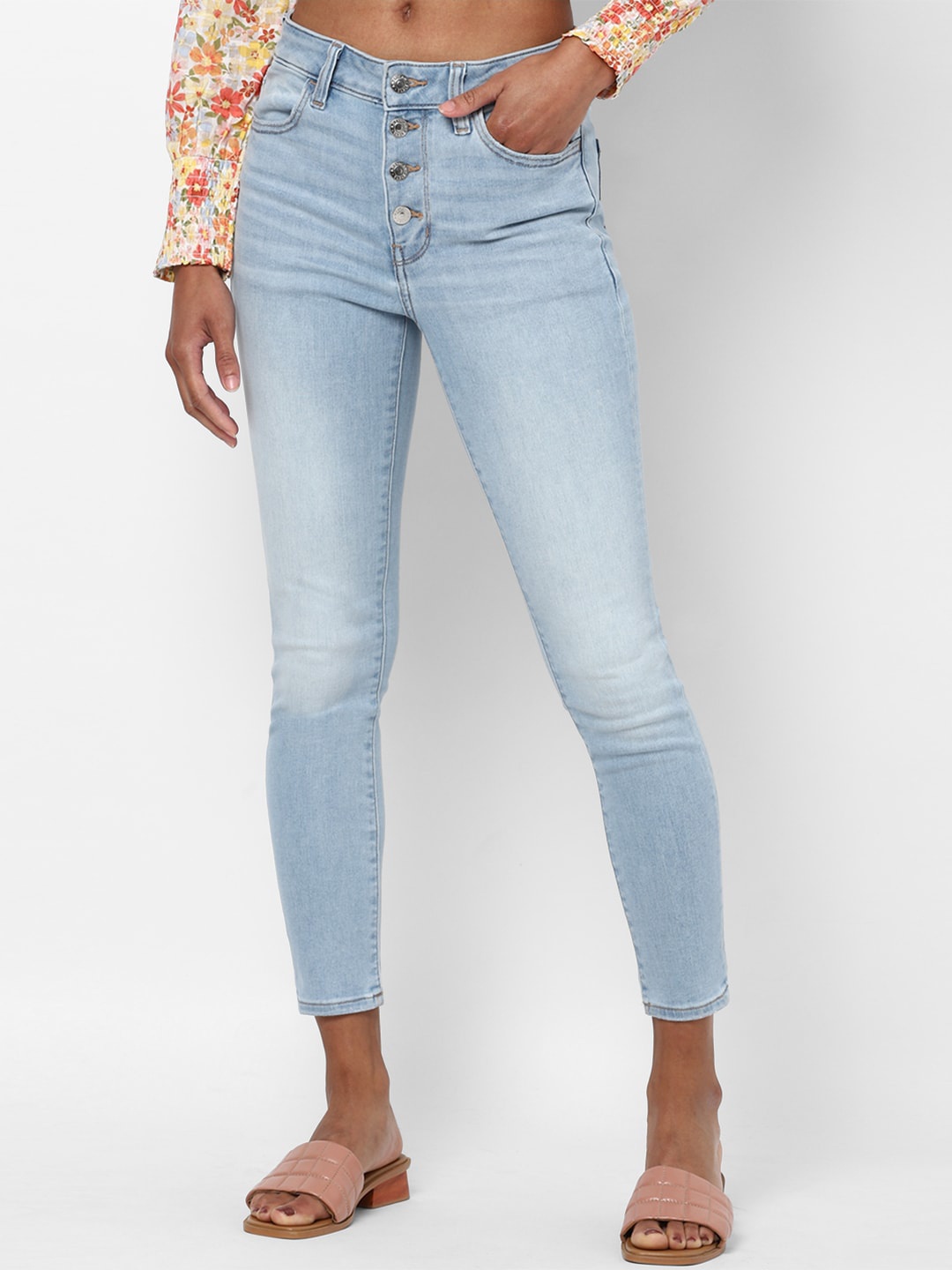 

AMERICAN EAGLE OUTFITTERS Women Blue Slim Fit High-Rise Heavy Fade Jeans