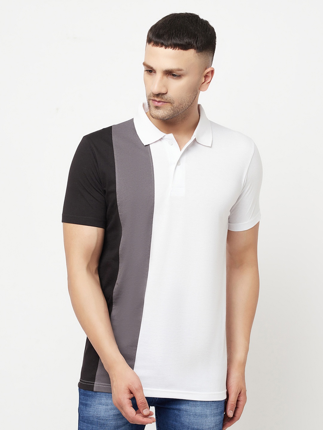 

HOLDIT Men White Colourblocked Polo Collar Cotton T-shirt