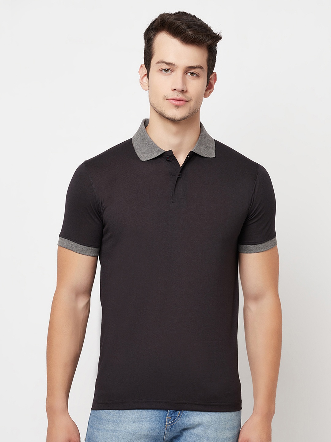 

HOLDIT Men Black Polo Collar Cotton T-shirt