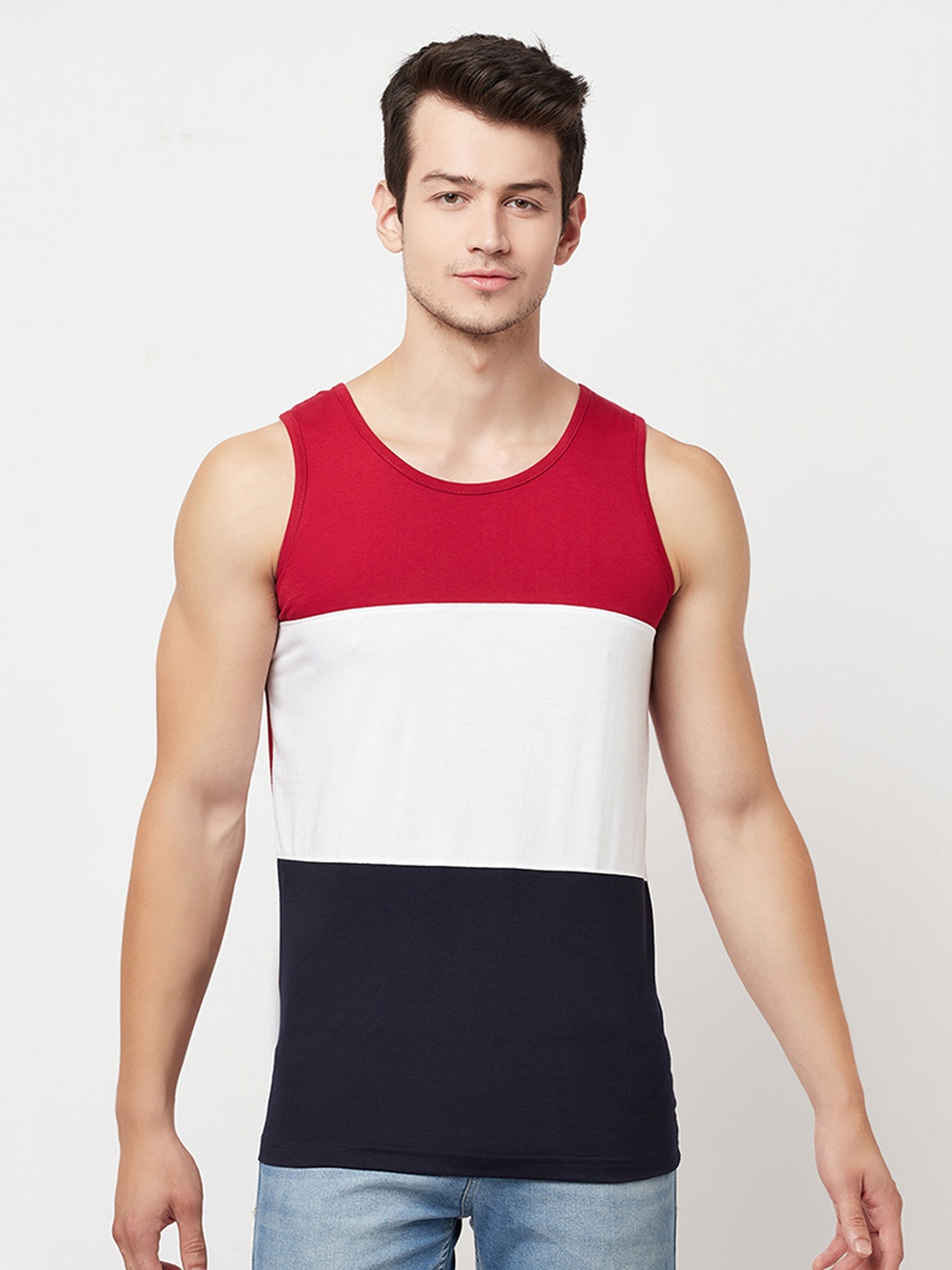 

HOLDIT Men Red & White Colourblocked Cotton T-shirt